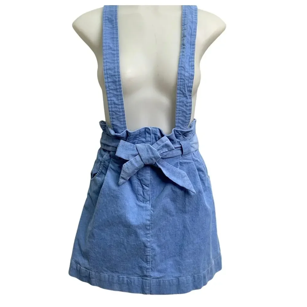 Urban Outfitters Paperbag Overall Mini Skirt Dress Corduroy Blue Womens Small